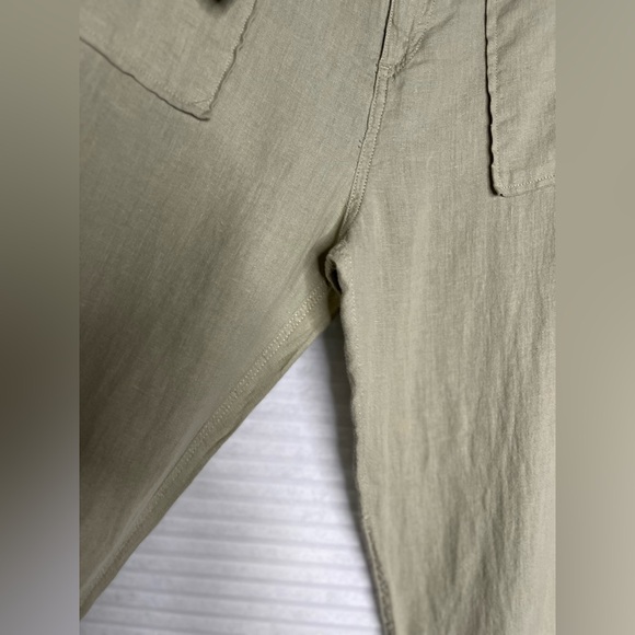 TAHARI 100% Linen khaki green pants womens L NWT belted high rise - Picture 5 of 14